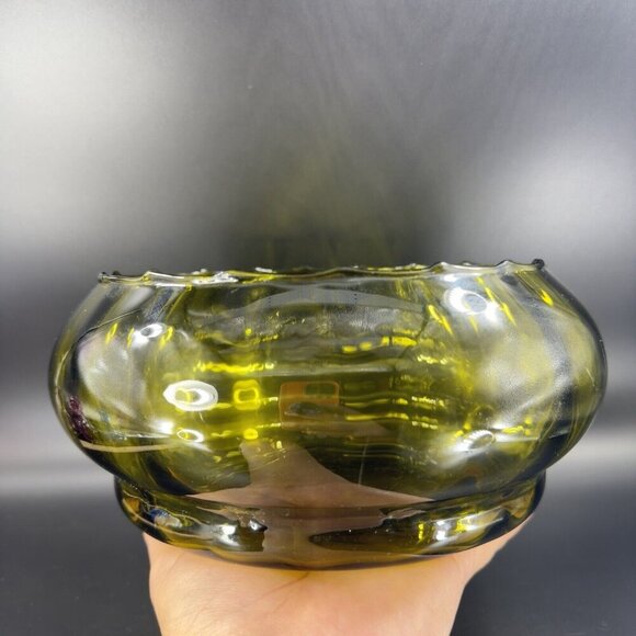 Vintage Empoli Italian Glass Large Bowl Dish Centerpiece Hand Blown Green Italy - Picture 13 of 15